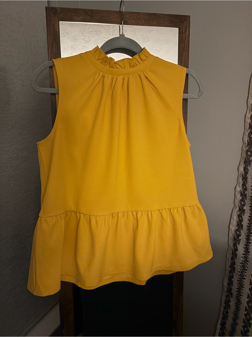 Ann Taylor Sleeveless Ruffle-Neck Peplum Top - Yellow